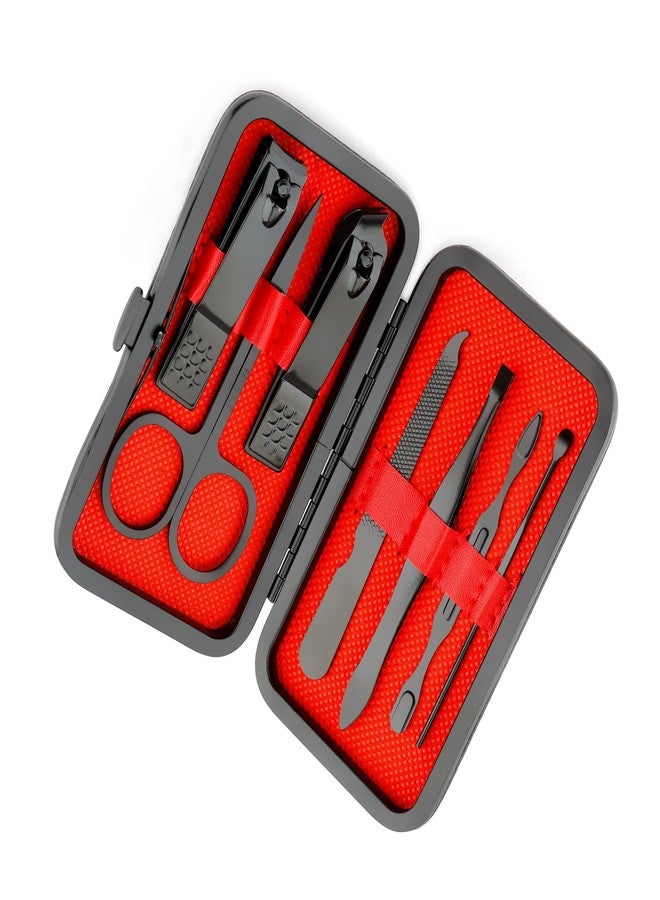 MDOZQ Manicure Set Nail Clippers Nail Tools Valentines Day Gifts Pedicure Supplies Toenail Clippers for Women Men Fingernail Toenail Clipper 8 in 1 Manicure Tools Black with Leather Travel Case - Image 1
